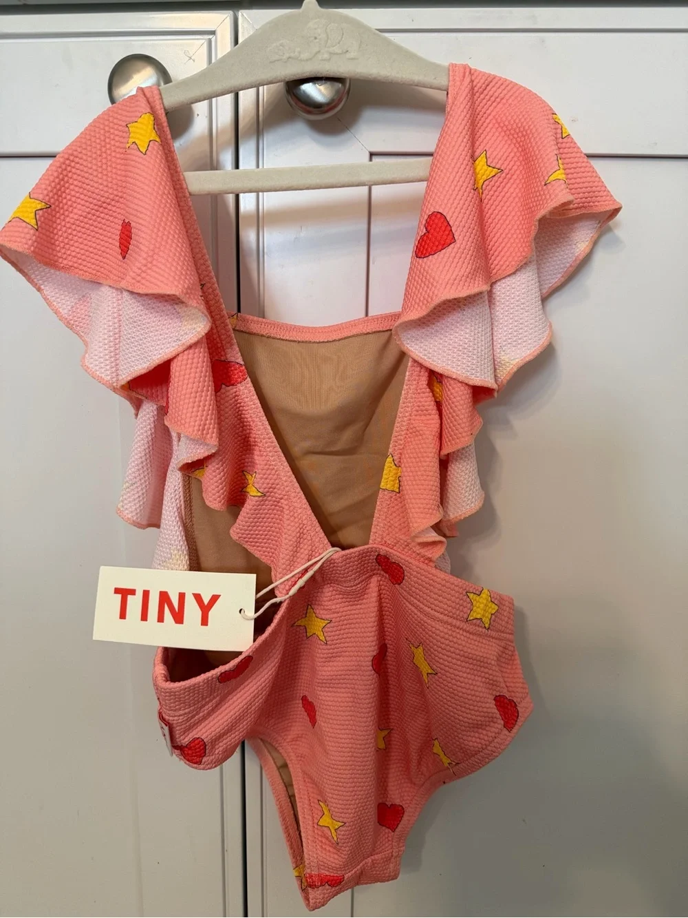NWT TINYCOTTONS Hearts Stars Swimsuit - Papaya.  Size 8y
